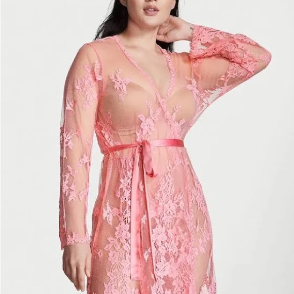 Victoria's Secret Other - VICTORIAS SECRET PINK LACE ROBE WITH SASH BELT